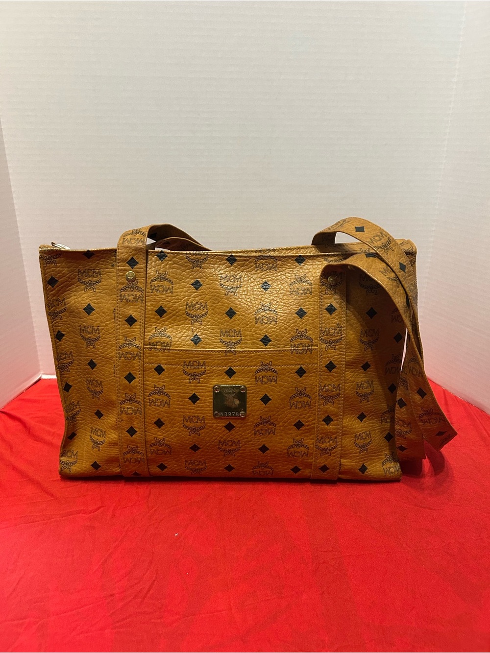 Authentic MCM Cognac Visetos Monogram Canvas Tote - Brown